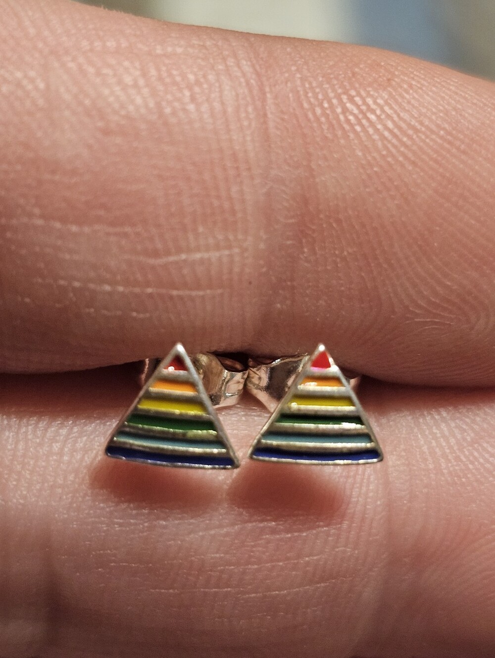Sterling Silver 925 Colorful Triangle Earring Studs